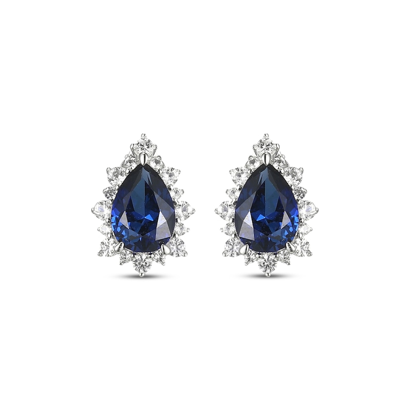 Main Image 2 of Pear-Shaped Blue Lab-Created Sapphire & White Lab-Created Sapphire Earrings Sterling Silver