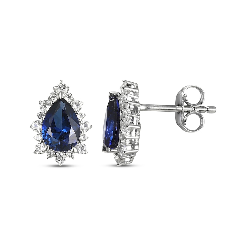Main Image 3 of Pear-Shaped Blue Lab-Created Sapphire & White Lab-Created Sapphire Earrings Sterling Silver
