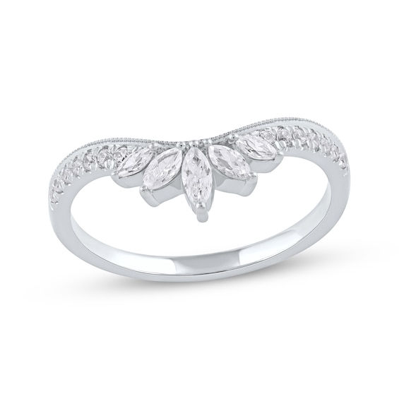 Now + Forever Marquise & Round-Cut Diamond Contoured Anniversary Band 1/3 ct tw 14K White Gold