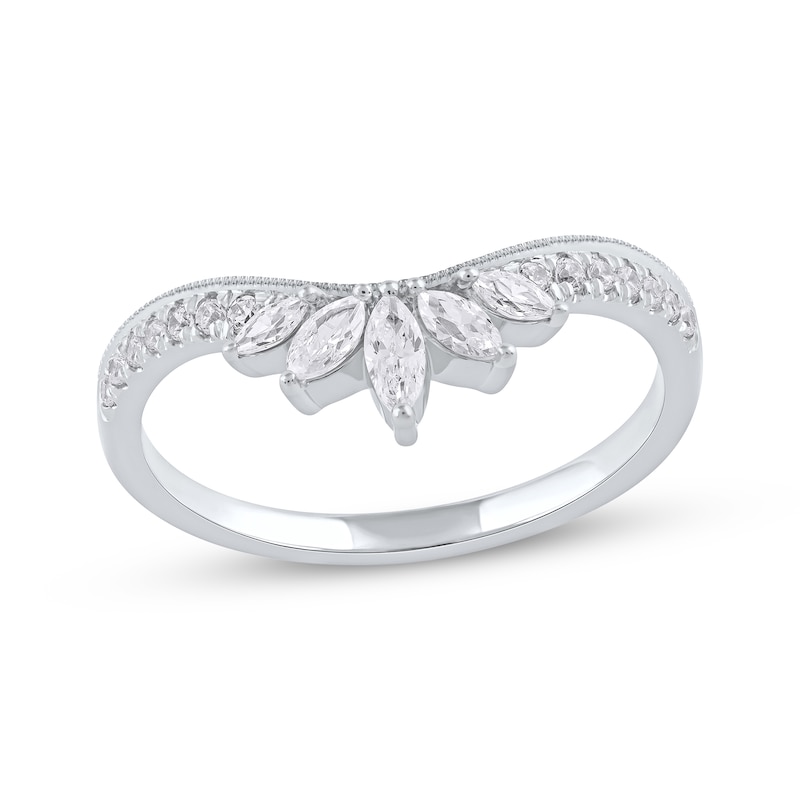 Main Image 1 of Now + Forever Marquise & Round-Cut Diamond Contoured Anniversary Band 1/3 ct tw 14K White Gold