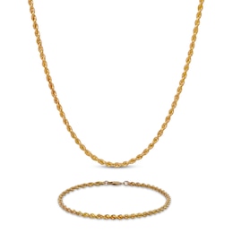 Semi-Solid Glitter Rope Chain Necklace & Bracelet Set 10K Yellow Gold