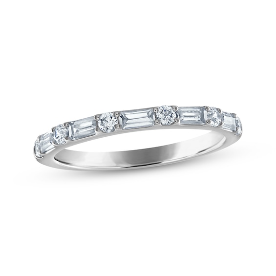 Baguette & Round-Cut Diamond Anniversary Ring 1/2 ct tw 14K White Gold