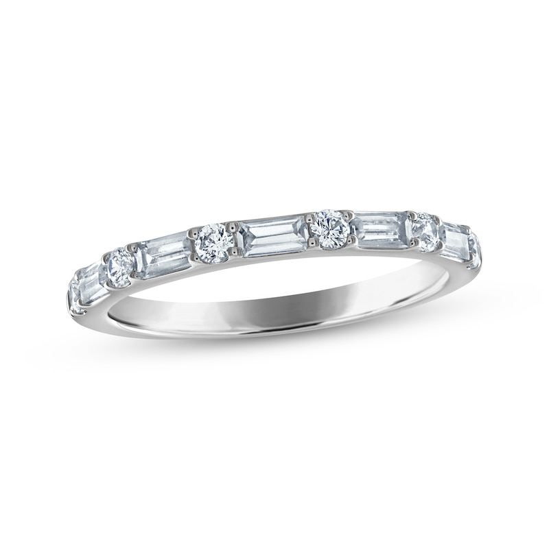 Baguette & Round-Cut Diamond Anniversary Ring 1/2 ct tw 14K White Gold ...