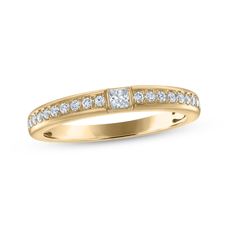 Main Image 1 of Now + Forever Princess & Round-Cut Diamond Anniversary Ring 1/4 ct tw 14K Yellow Gold