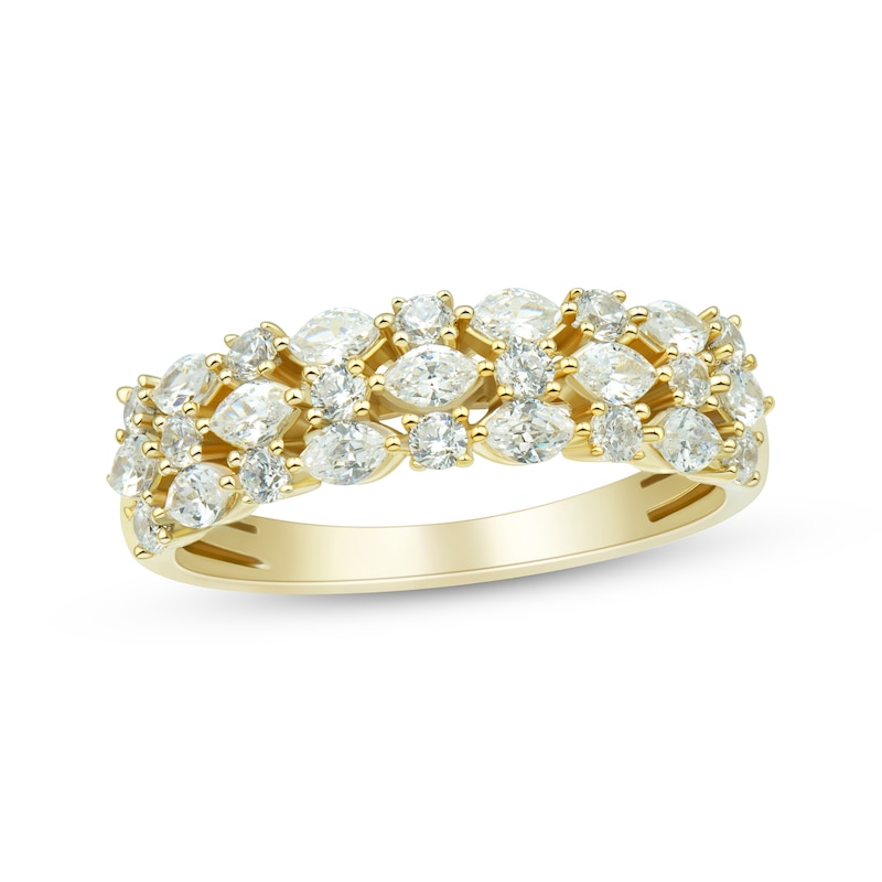 Main Image 1 of Now + Forever Marquise & Round-Cut Diamond Three-Row Anniversary Ring 1 ct tw 14K Yellow Gold