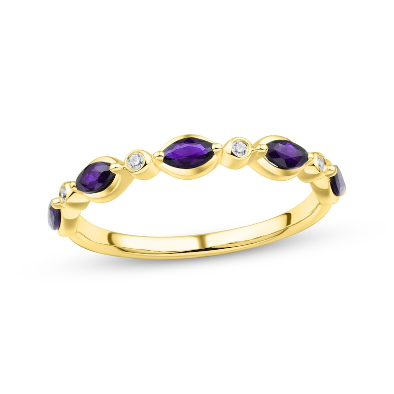 Marquise-Cut Amethyst & Diamond Accent Anniversary Ring 10K Yellow Gold
