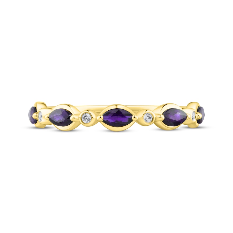 Marquise-Cut Amethyst & Diamond Accent Anniversary Ring 10K Yellow Gold