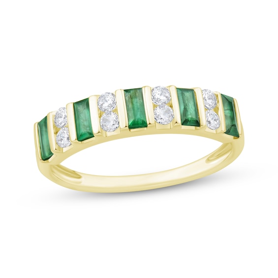 Now + Forever Baguette-Cut Emerald & Diamond Anniversary Ring 1/4 ct tw 10K Yellow Gold