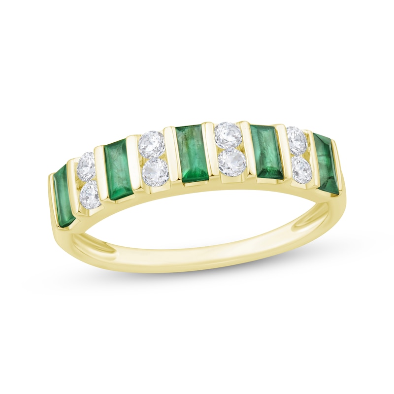 Main Image 1 of Now + Forever Baguette-Cut Emerald & Diamond Anniversary Ring 1/4 ct tw 10K Yellow Gold
