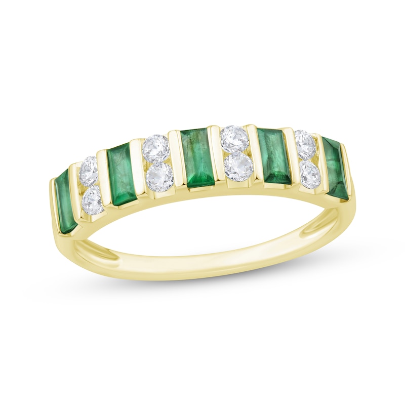 Baguette-Cut Emerald & Diamond Anniversary Ring 1/4 ct tw 10K Yellow Gold