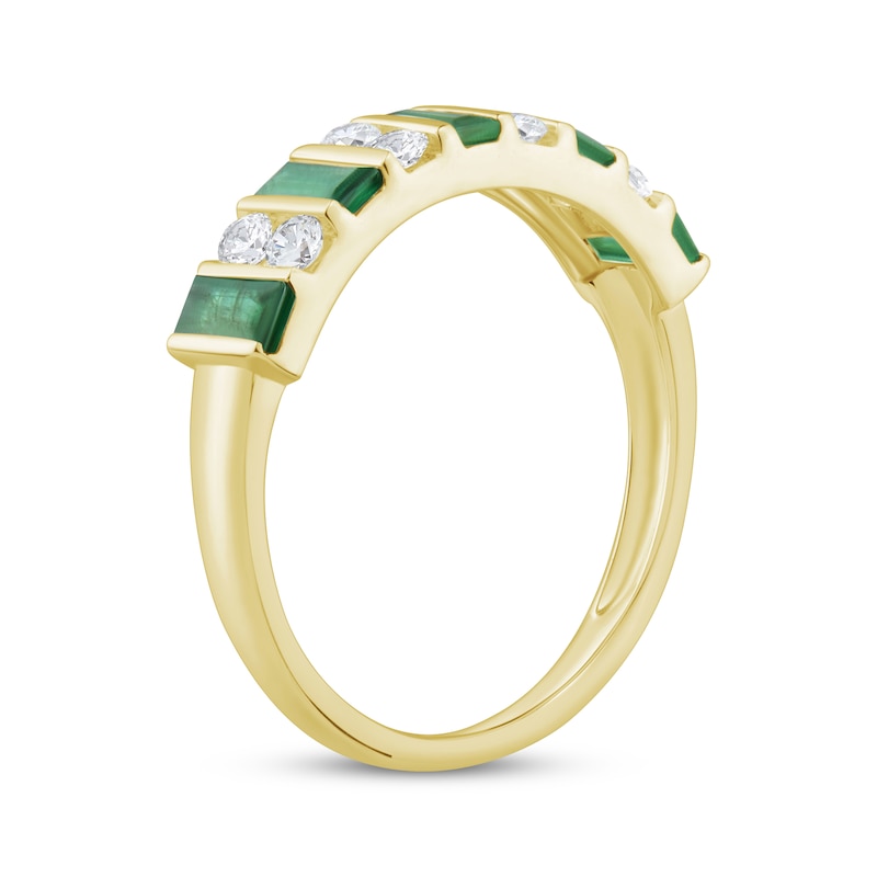 Main Image 2 of Now + Forever Baguette-Cut Emerald & Diamond Anniversary Ring 1/4 ct tw 10K Yellow Gold