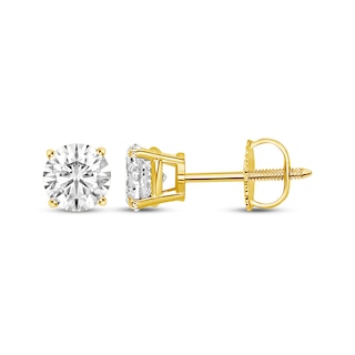 Certified Round-Cut Diamond Solitaire Stud Earrings 1 ct tw 14K Yellow Gold (I/I1)