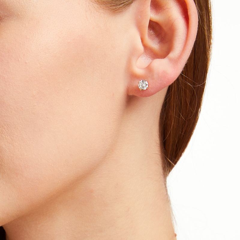 Main Image 3 of Certified Round-Cut Diamond Solitaire Stud Earrings 1 ct tw 14K Yellow Gold (I/I1)