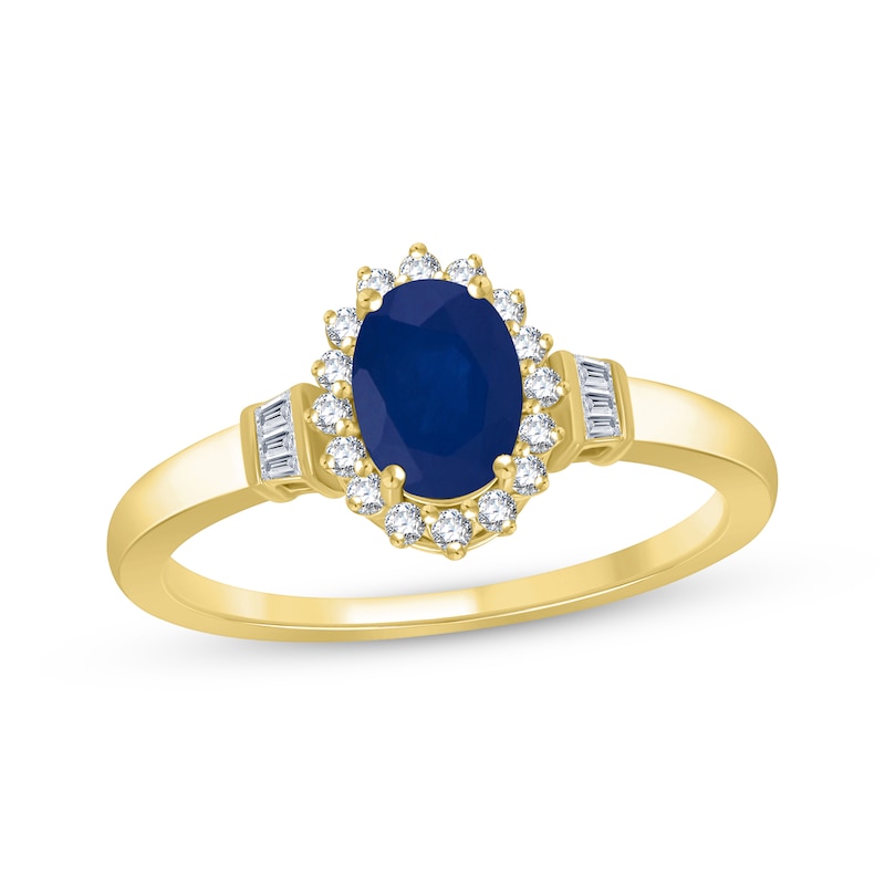 Oval-Cut Blue Sapphire & Diamond Ring 1/5 ct tw 10K Yellow Gold
