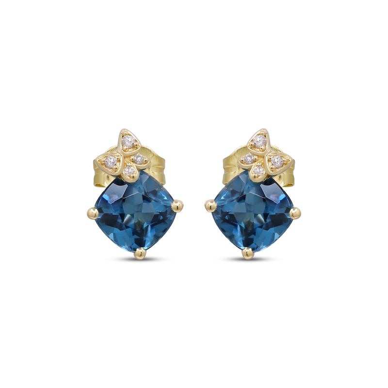 Main Image 2 of Cushion-Cut London Blue Topaz & Diamond Accent Butterfly Stud Earrings 10K Yellow Gold