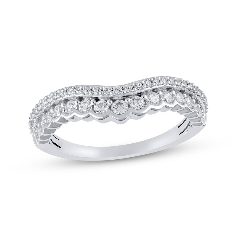 Main Image 1 of Now + Forever Diamond Scalloped Two-Row Anniversary Ring 1/2 ct tw 14K White Gold