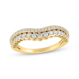 Now + Forever Diamond Scalloped Two-Row Anniversary Ring 1/2 ct tw 14K Yellow Gold