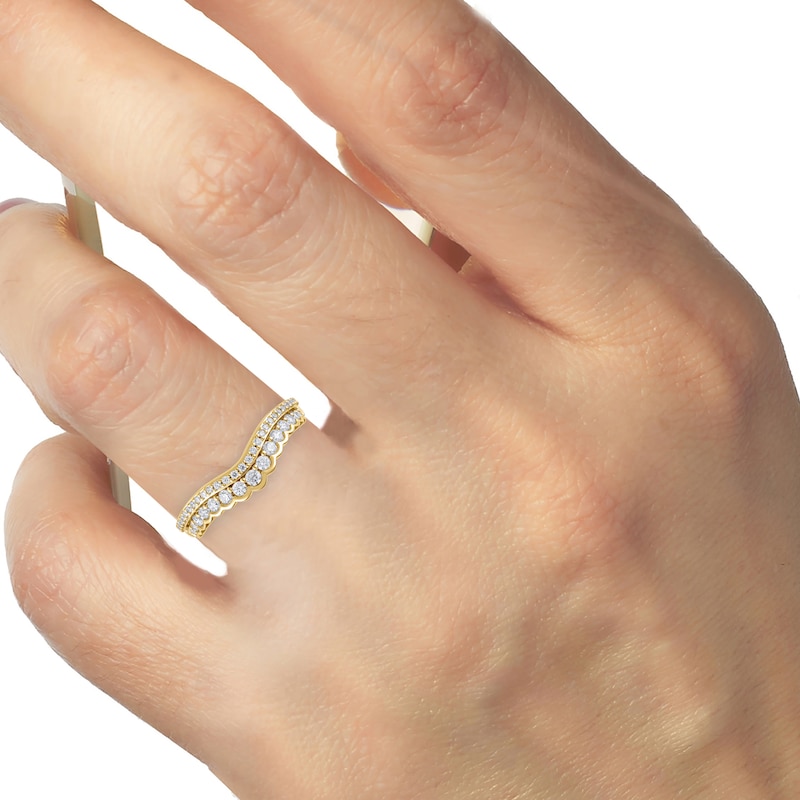 Main Image 4 of Now + Forever Diamond Scalloped Two-Row Anniversary Ring 1/2 ct tw 14K Yellow Gold