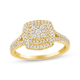 Now + Forever Multi-Diamond Cushion Frame Engagement Ring 3/8 ct tw 10K Yellow Gold