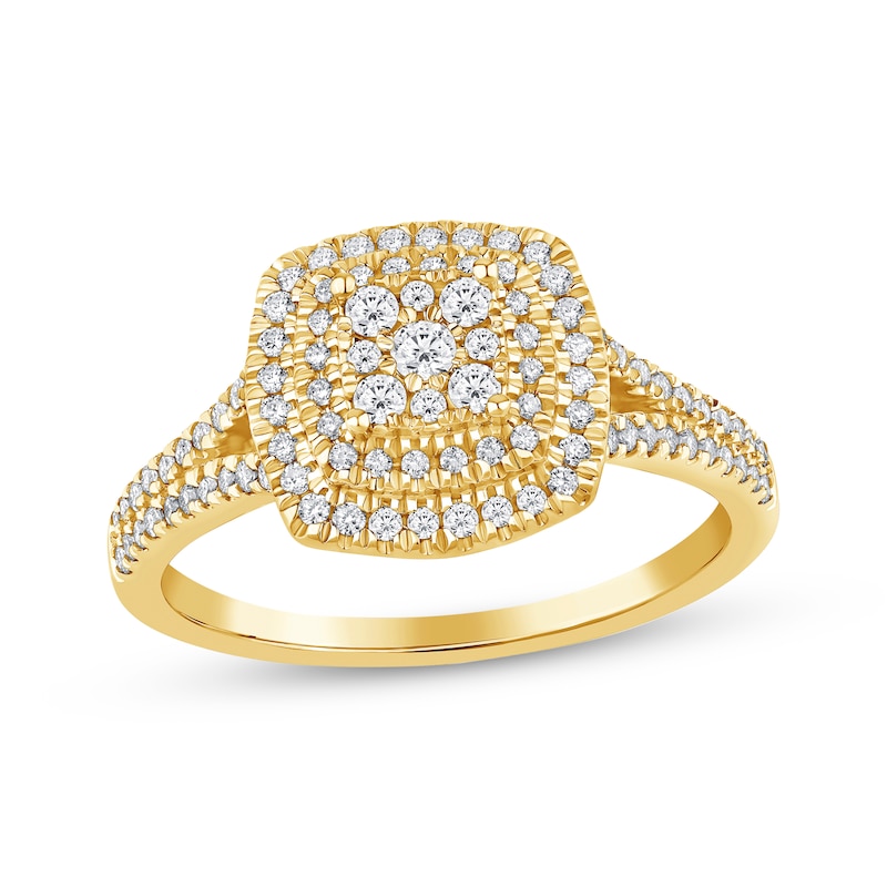 Main Image 1 of Now + Forever Multi-Diamond Cushion Frame Engagement Ring 3/8 ct tw 10K Yellow Gold