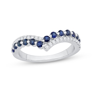 Now + Forever Diamond & Blue Sapphire Crossover Chevron Anniversary Ring 1/6 ct tw 14K White Gold