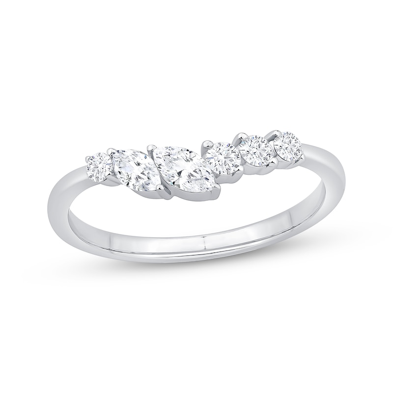 Main Image 1 of Now + Forever Marquise & Round-Cut Diamond Contour Anniversary Ring 3/8 ct tw 14K White Gold