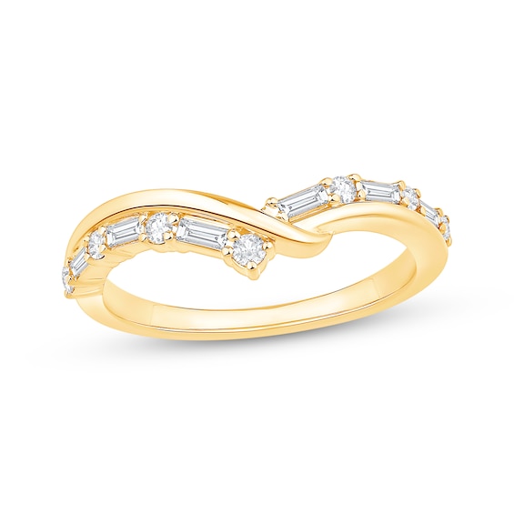Now + Forever Baguette & Round-Cut Diamond Crossover Chevron Anniversary Ring 1/3 ct tw 14K Yellow Gold