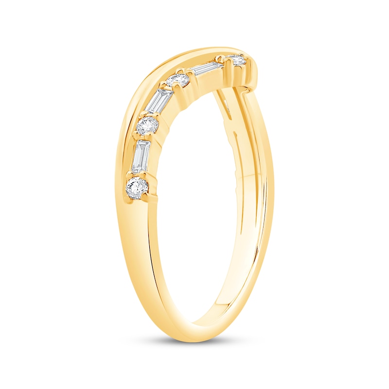 Main Image 2 of Now + Forever Baguette & Round-Cut Diamond Crossover Chevron Anniversary Ring 1/3 ct tw 14K Yellow Gold