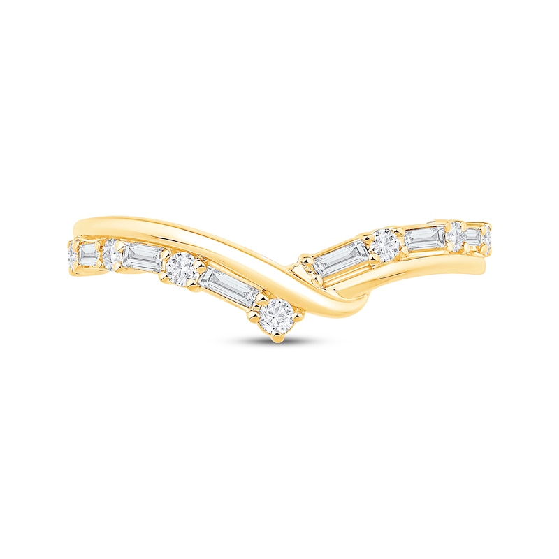 Main Image 3 of Now + Forever Baguette & Round-Cut Diamond Crossover Chevron Anniversary Ring 1/3 ct tw 14K Yellow Gold