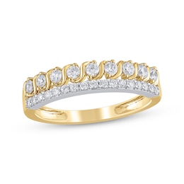Now + Forever Diamond Two-Row Swirl Anniversary Ring 1/2 ct tw 14K Yellow Gold