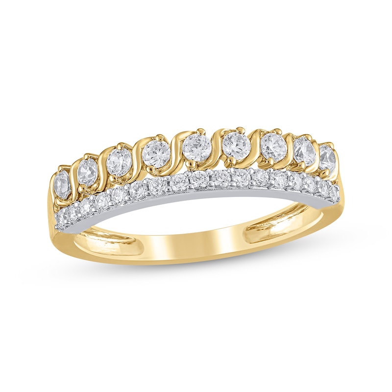 Main Image 1 of Now + Forever Diamond Two-Row Swirl Anniversary Ring 1/2 ct tw 14K Yellow Gold