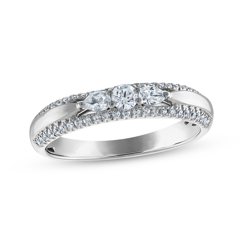 Main Image 1 of Now + Forever Pear-Shaped & Round-Cut Diamond Three-Stone Anniversary Ring 3/8 ct tw 10K White Gold