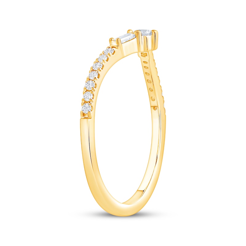 Main Image 2 of Now + Forever Baguette & Round-Cut Diamond Chevron Anniversary Ring 1/5 ct tw 10K Yellow Gold