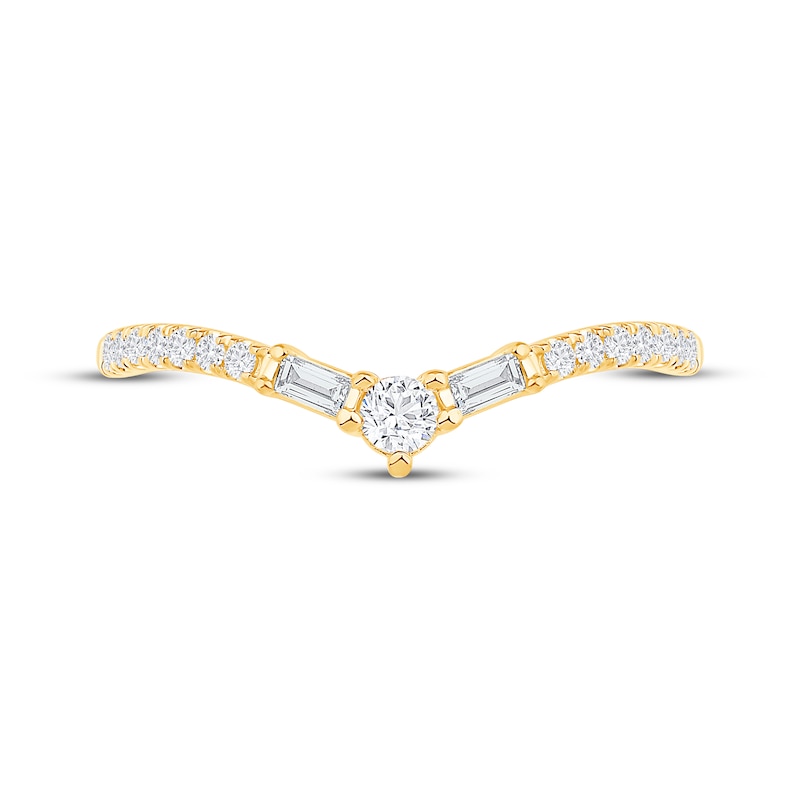 Main Image 3 of Now + Forever Baguette & Round-Cut Diamond Chevron Anniversary Ring 1/5 ct tw 10K Yellow Gold