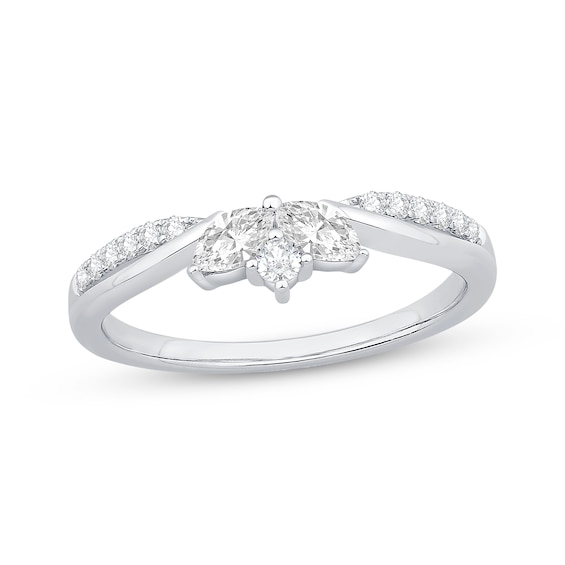 Now + Forever Marquise & Round-Cut Diamond Contour Anniversary Ring 1/3 ct tw 10K White Gold
