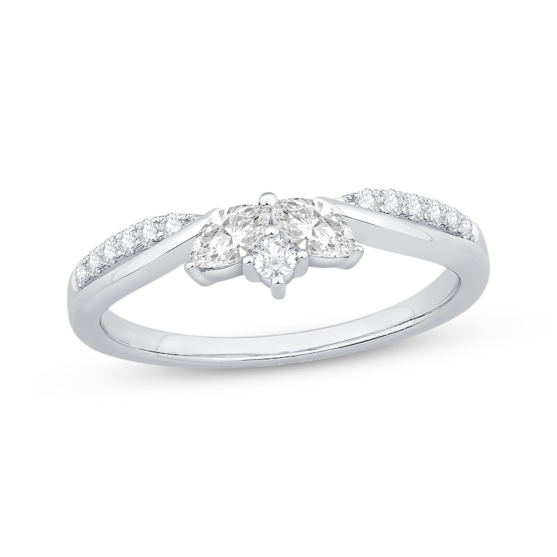 Main Image 1 of Now + Forever Marquise & Round-Cut Diamond Contour Anniversary Ring 1/3 ct tw 10K White Gold
