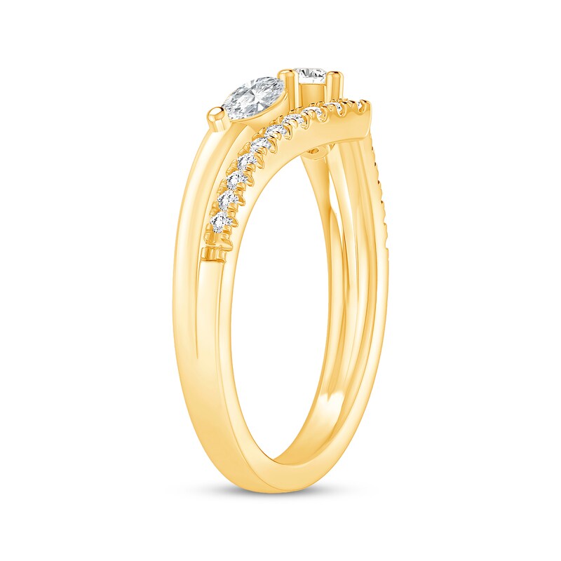 Main Image 2 of Now + Forever Marquise & Round-Cut Diamond Contour Anniversary Ring 1/2 ct tw 10K Yellow Gold