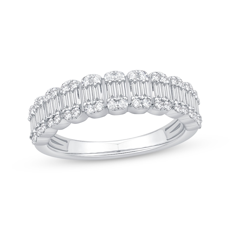 Main Image 1 of Now + Forever Baguette & Round-Cut Diamond Anniversary Ring 5/8 ct tw 14K White Gold