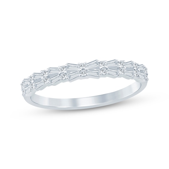 Now + Forever Baguette & Round-Cut Diamond Anniversary Ring 1/3 ct tw 10K White Gold