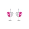 Thumbnail Image 2 of Pear-Shaped Pink Lab-Created Sapphire & White Lab-Created Sapphire Heart Hoop Earrings Sterling Silver
