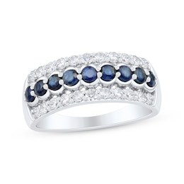 Now + Forever Blue Sapphire & Diamond Anniversary Ring 1/2 ct tw 10K White Gold