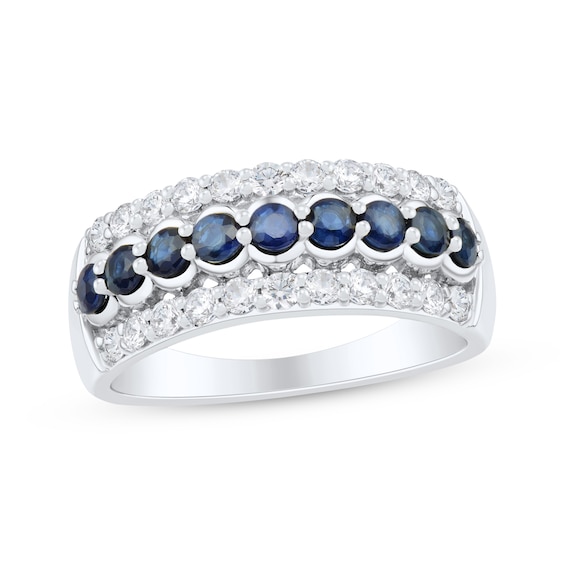 Now + Forever Blue Sapphire & Diamond Anniversary Ring 1/2 ct tw 10K White Gold