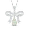 Thumbnail Image 1 of Pear-Shaped Lab-Created Opal & White Lab-Created Sapphire Bow Necklace Sterling Silver 18&quot;
