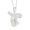 Thumbnail Image 2 of Pear-Shaped Lab-Created Opal & White Lab-Created Sapphire Bow Necklace Sterling Silver 18&quot;