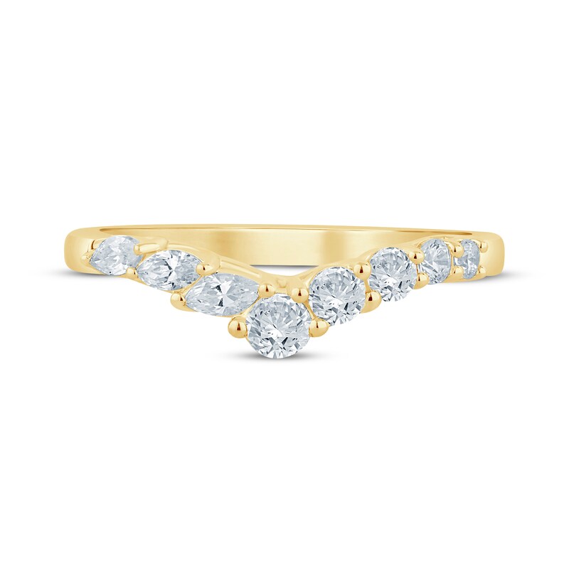 Main Image 3 of Now + Forever Marquise & Round-Cut Diamond Chevron Anniversary Ring 1/2 ct tw 14K Yellow Gold