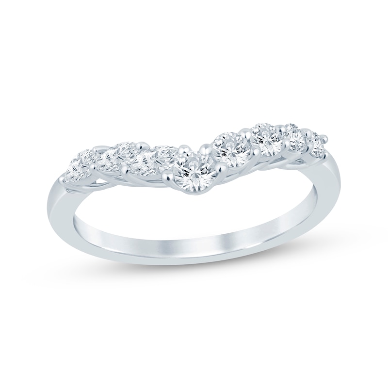 Main Image 1 of Now + Forever Marquise & Round-Cut Diamond Chevron Anniversary Ring 1/2 ct tw 14K White Gold