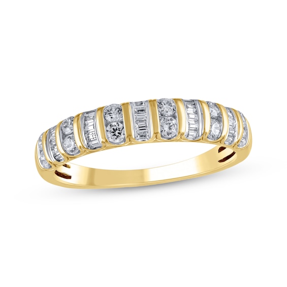 Baguette & Round-Cut Diamond Anniversary Ring 1/2 ct tw 14K Yellow Gold