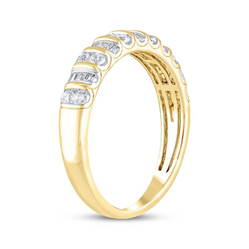 Main Image 2 of Now + Forever Baguette & Round-Cut Diamond Anniversary Ring 1/2 ct tw 14K Yellow Gold