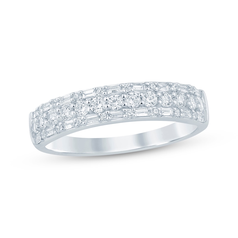 Main Image 1 of Now + Forever Baguette & Round-Cut Anniversary Ring 1/2 ct tw 14K White Gold