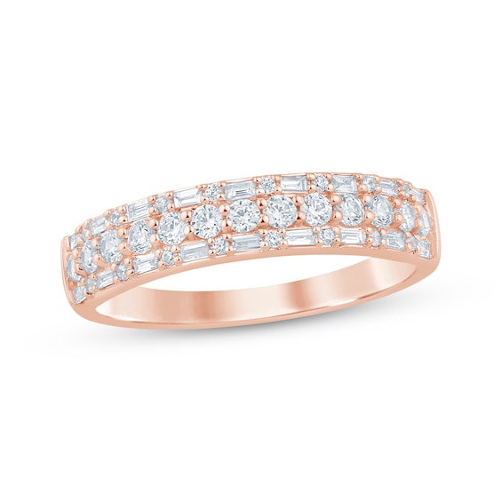 Baguette & Round-Cut Anniversary Ring 1/2 ct tw 14K Rose Gold